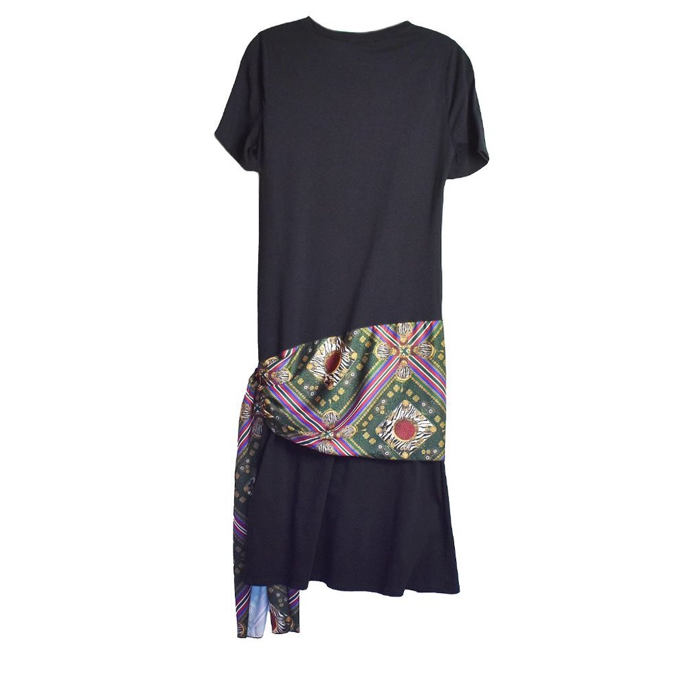 Zara Women’s Dress Black Knit Shirtdress Silk Hip Scarf Short Sleeve Size S - Picture 7 of 8